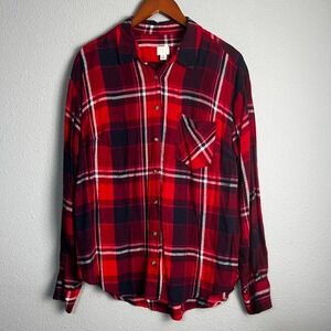 A New Day Red Black Plaid Soft Cozy Flannel Shirt Long Sleeve Button Up Red XL‎